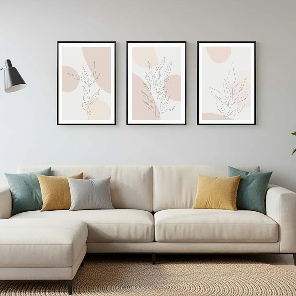 Abstract Boho Wall Art, Plant Leaf Line Art Canvas Painting | Modern Minimalist Poster for Living Room Bedroom Decor Peaceful Pleasures Health and Wellness