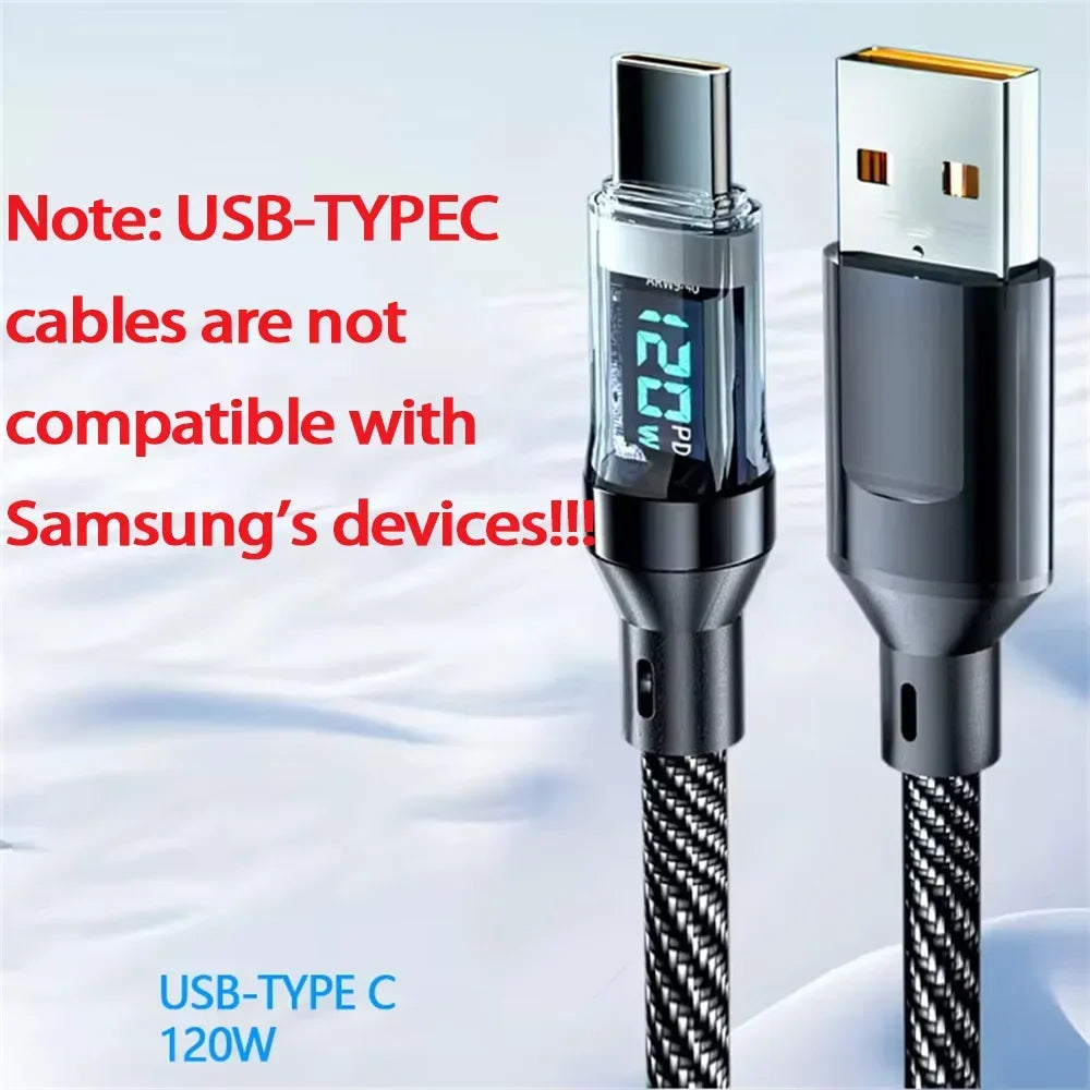 120W/100W USB-C Fast Charging Cable with LED Display Peaceful Pleasures Health and Wellness