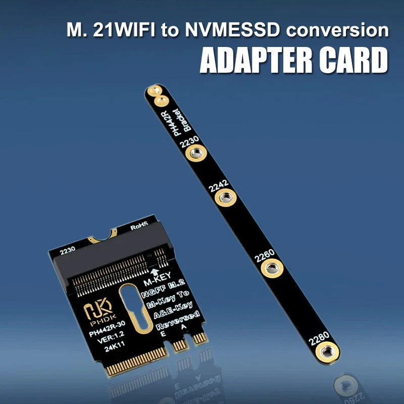M.2 A+E Key to NVMe SSD Adapter PCIe 4.0 Riser Card | 2230–2280