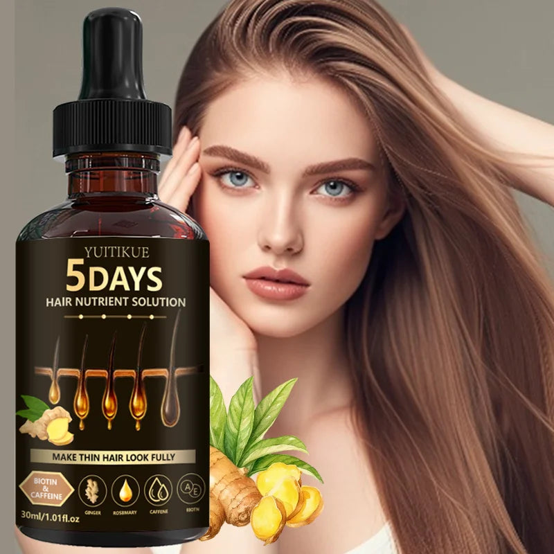 YUITIKUE 5 Days Hair Nutrient Solution | With Biotin, Caffeine, Ginger & Rosemary | For Thicker, Fuller Looking Hair 30ml Peaceful Pleasures Health and Wellness