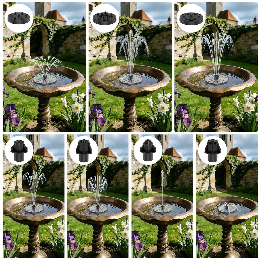 3.5W LED Solar Bird Bath Fountain Pump – 8 Nozzles & Battery