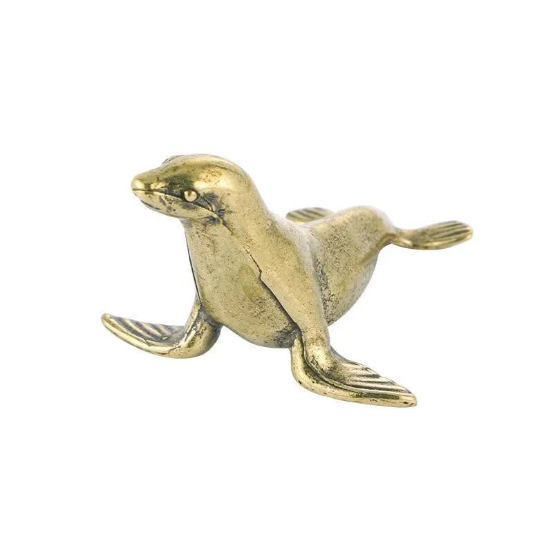Brass Sea Seal Figurine Retro Mini Animal Ornament Desktop Craft Home