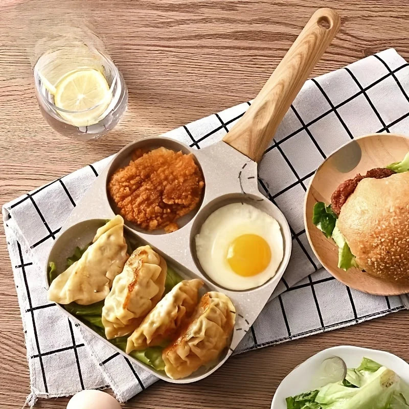 1pc 7.5" Multi-Section Non-Stick Aluminum Skillet with Rust-Resistant Handle, 3-Compartment Egg Pancake Pan for Kitchen Cookware Peaceful Pleasures Health and Wellness
