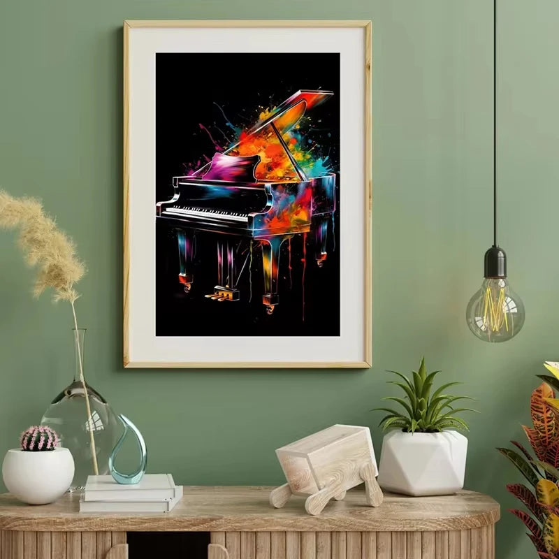 Musical Instruments Canvas Wall Art | Guitar Drum Saxophone Poster