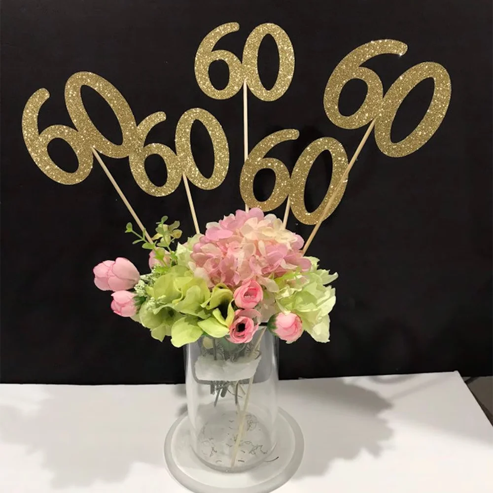 Glitter 60th Birthday Centerpiece Sticks | 5-Piece Table Decor Party Centerpiece Sticks Peaceful Pleasures Health and Wellness 60 5pcs