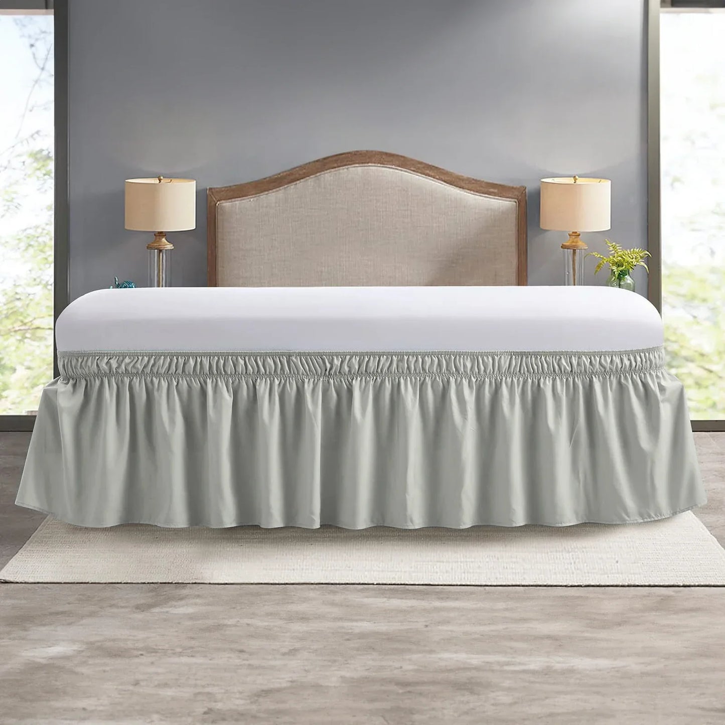 Elastic Ruffle Bed Skirt Solid Color Wrap Around Style Comfortable Fade Resistant Bed Cover Without Surface Twin Queen King Size Peaceful Pleasures Health and Wellness Grey Twin 99x190cmx38cm