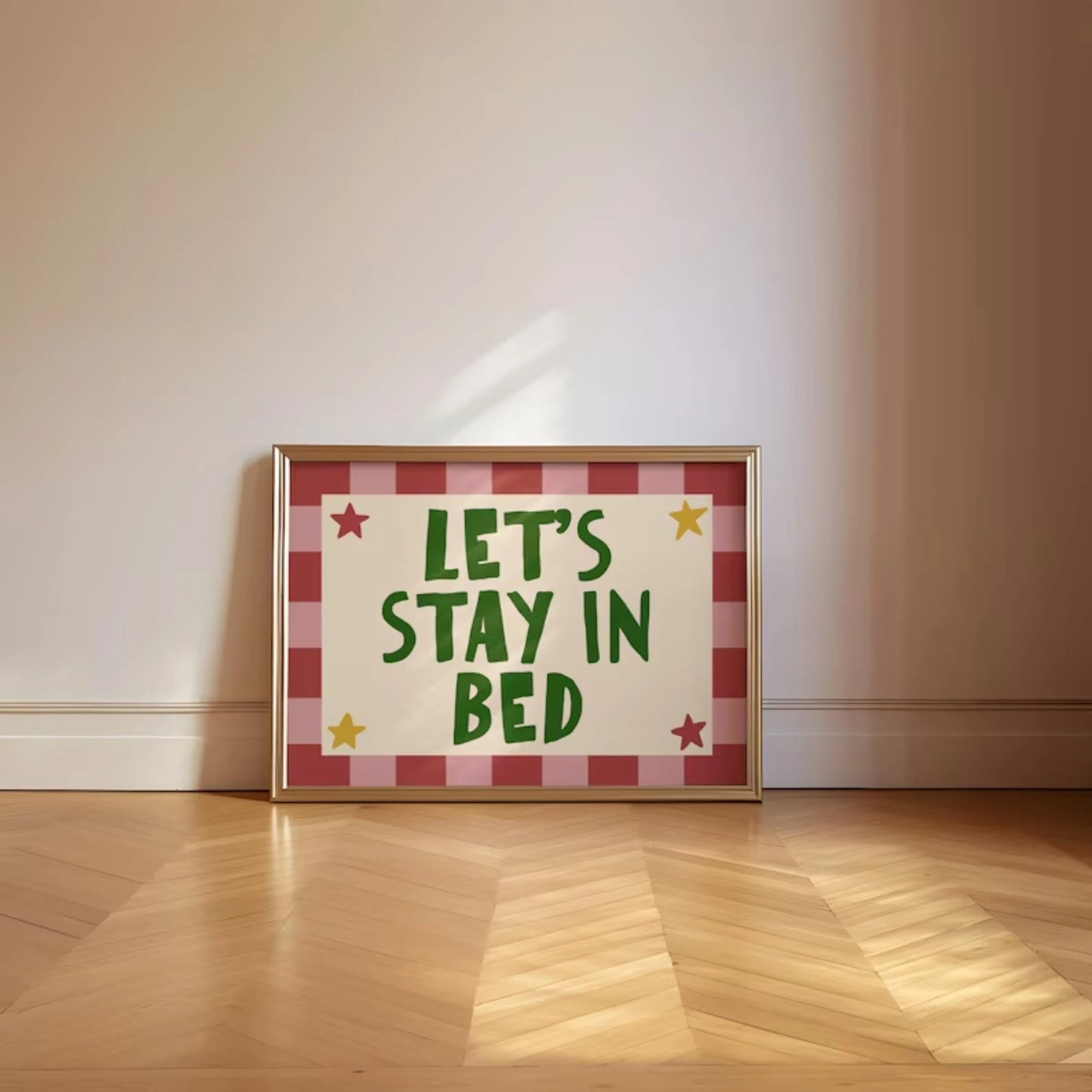 "Let's Stay In Bed" Retro Typography Canvas Wall Art Print