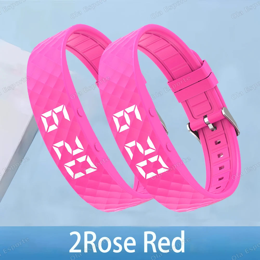 Smart Bracelet LED Digital Waterproof Smart Clock Smartband With running pedometer Monitor Smart Band Vibration Alarm Reminder Peaceful Pleasures Health and Wellness 2Pc Rosered