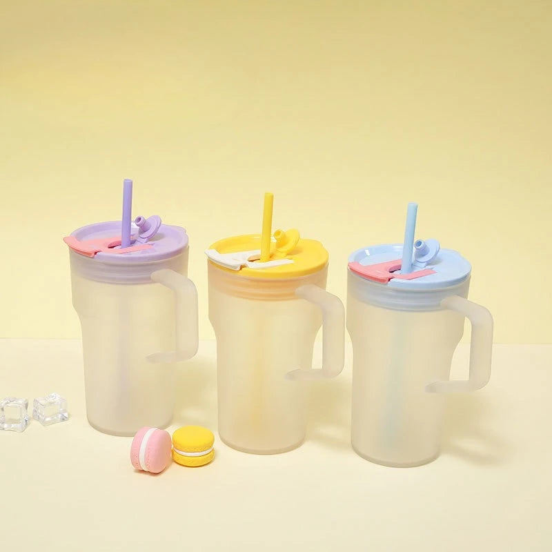 680ML Creative Double-drinking Straw Cup, Simple 22oz Single-layer Plastic Car Cup, Girls' Office Drinkware Daily Water Cup Peaceful Pleasures Health and Wellness