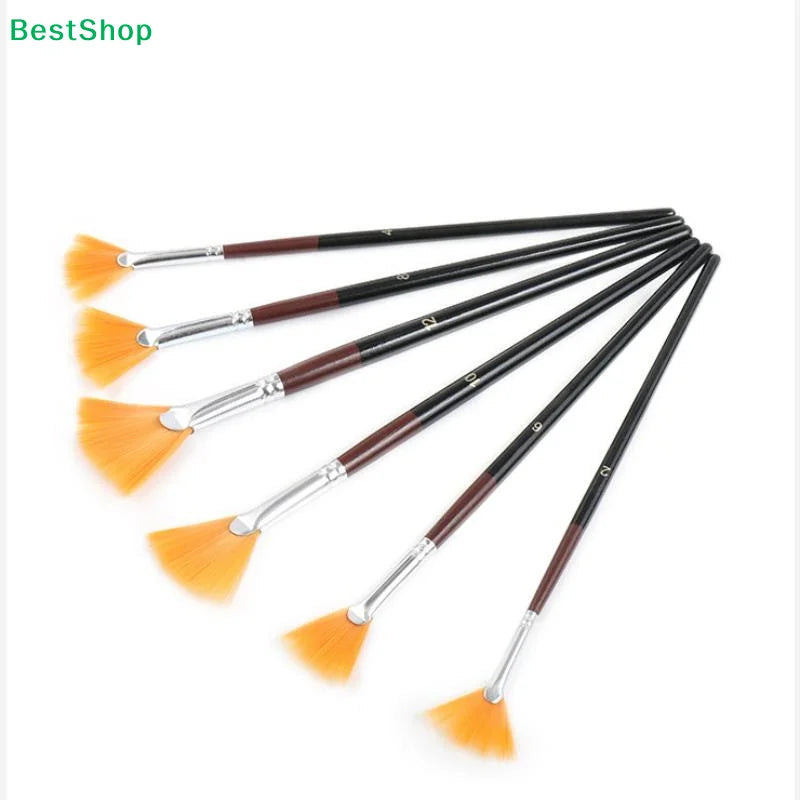 6-Piece Fan Paint Brush Set – Acrylic, Watercolor & Oil