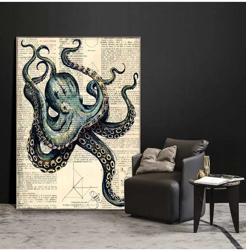Poster Prints Nautical Coastal Wall Art Picture Antarctica Map Canvas Painting Home Wall Decor Kraken Octopus Tentacles Vintage Peaceful Pleasures Health and Wellness