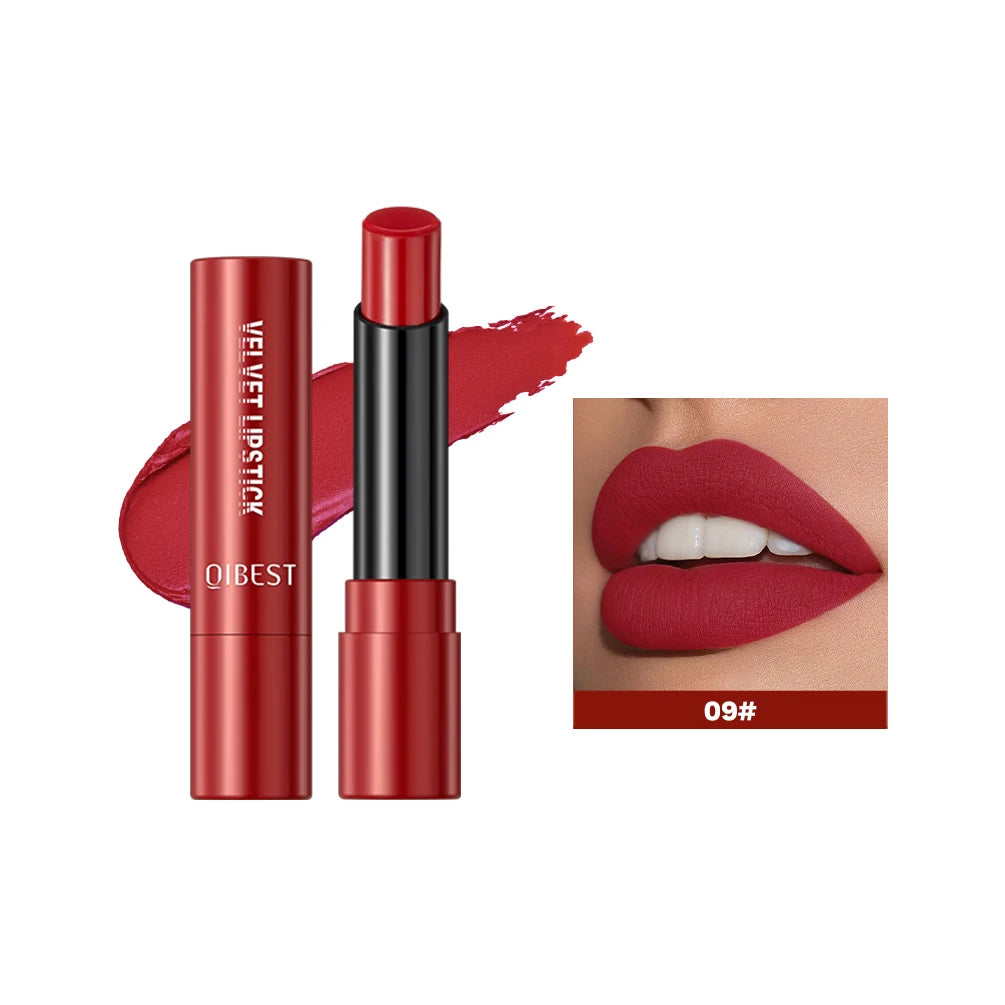 QIBEST Matte Lipstick Lasting Velvet Mist Nude Brown Red Lipstick Non-Stick Cup Classic Highly Pigmented Red Lip Stain Cosmetics Peaceful Pleasures Health and Wellness 09