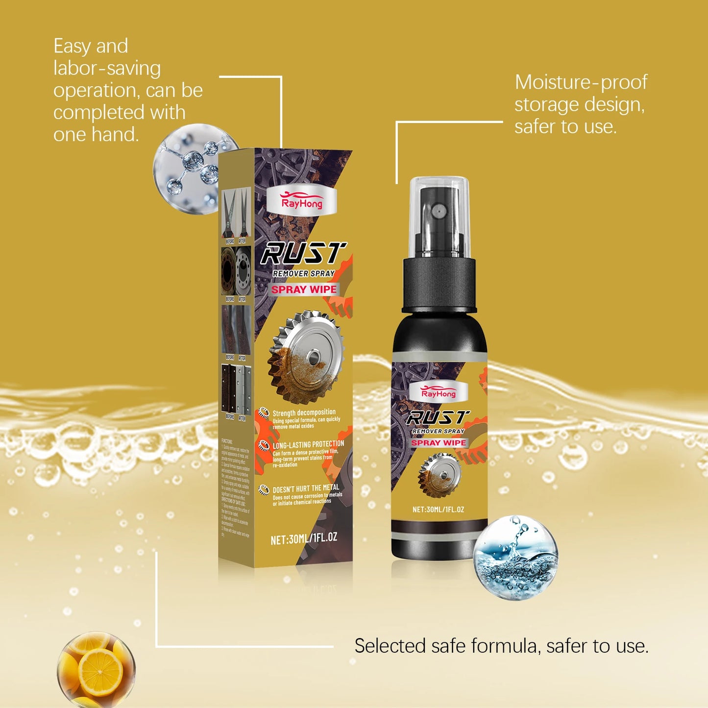 Rayhong 30ml Metal Rust Remover Spray | Car Hub Polish & Protect