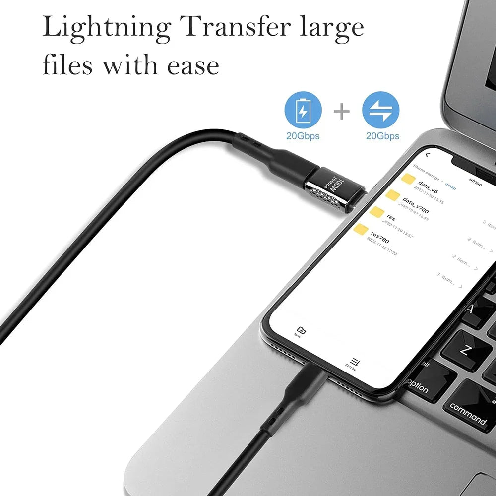 100W 20Gbps USB-C 90° Right Angle Adapter | PD Fast Charging