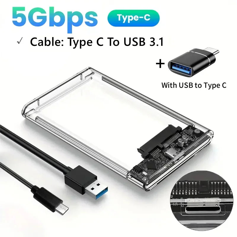 Ultra-Fast USB/Type C to SATA Hard Drive Enclosure - 5Gbps UASP Compatible with 2.5-Inch HDD/SSD for PC Mac Laptops and Desktop Peaceful Pleasures Health and Wellness USB C-USB A OTG
