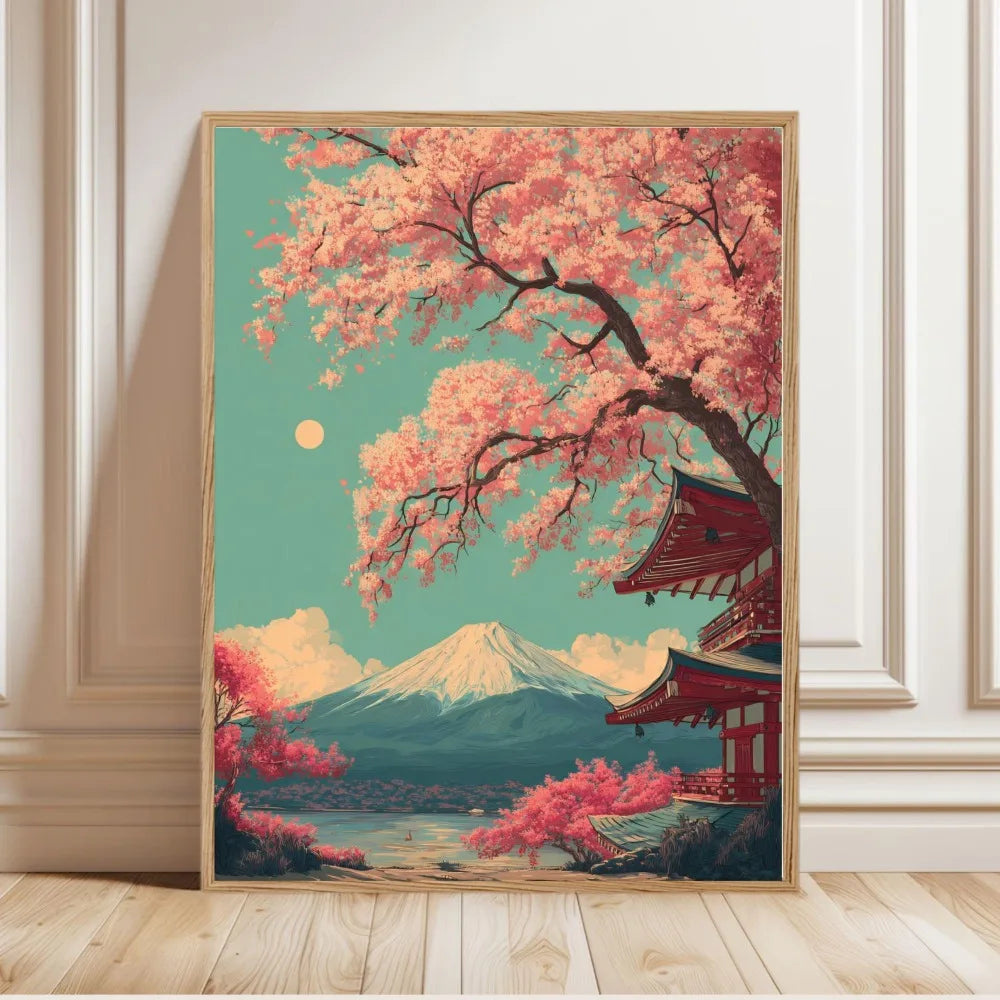 1 Frameless Japanese Tree Poster,Retro Landscape Painting,Natural Wall Art Print,Peaceful Landscape Art,Spring Flower Decoration Peaceful Pleasures Health and Wellness