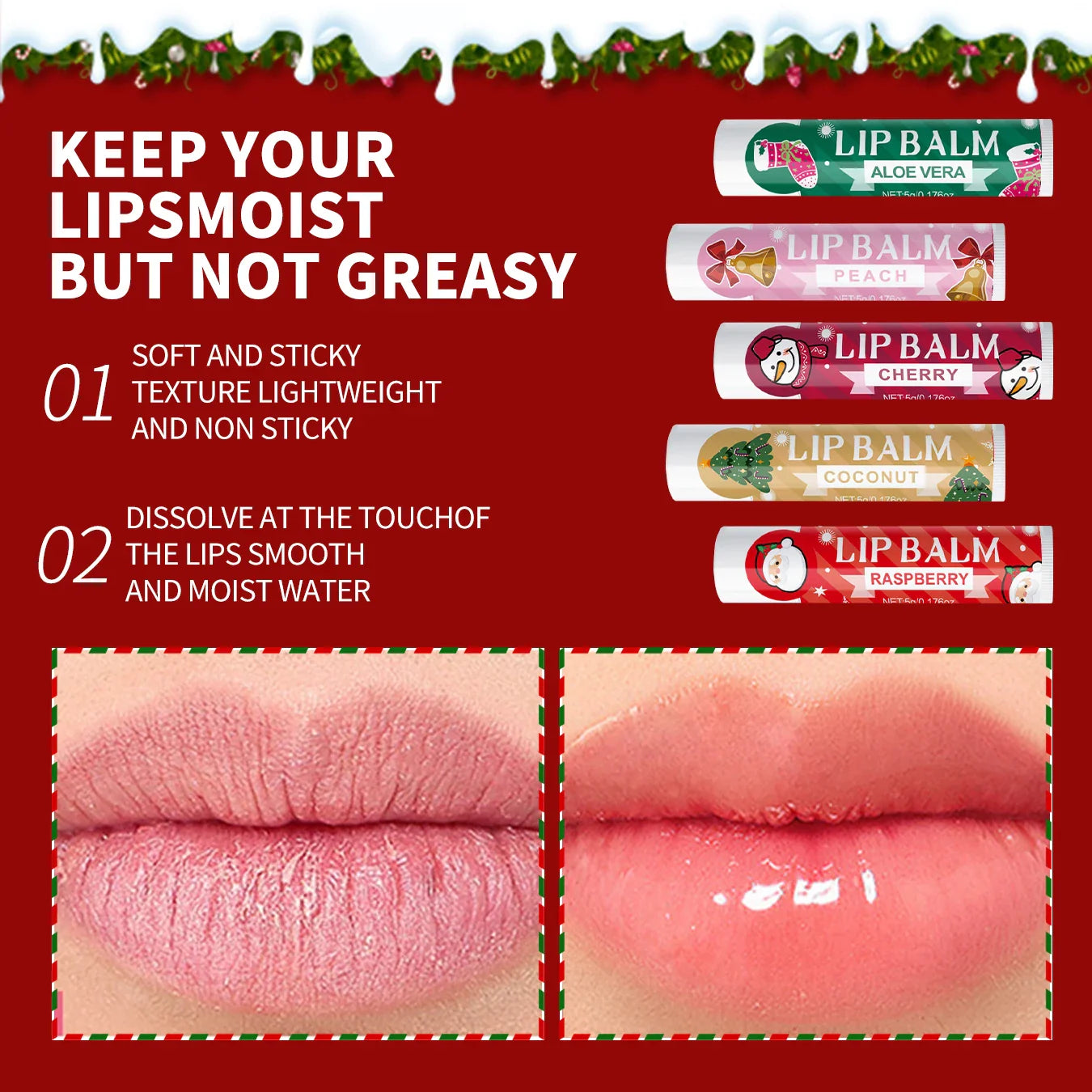 20-Piece Christmas Lip Balm Set – 5 Flavors, Glossy & Hydrated