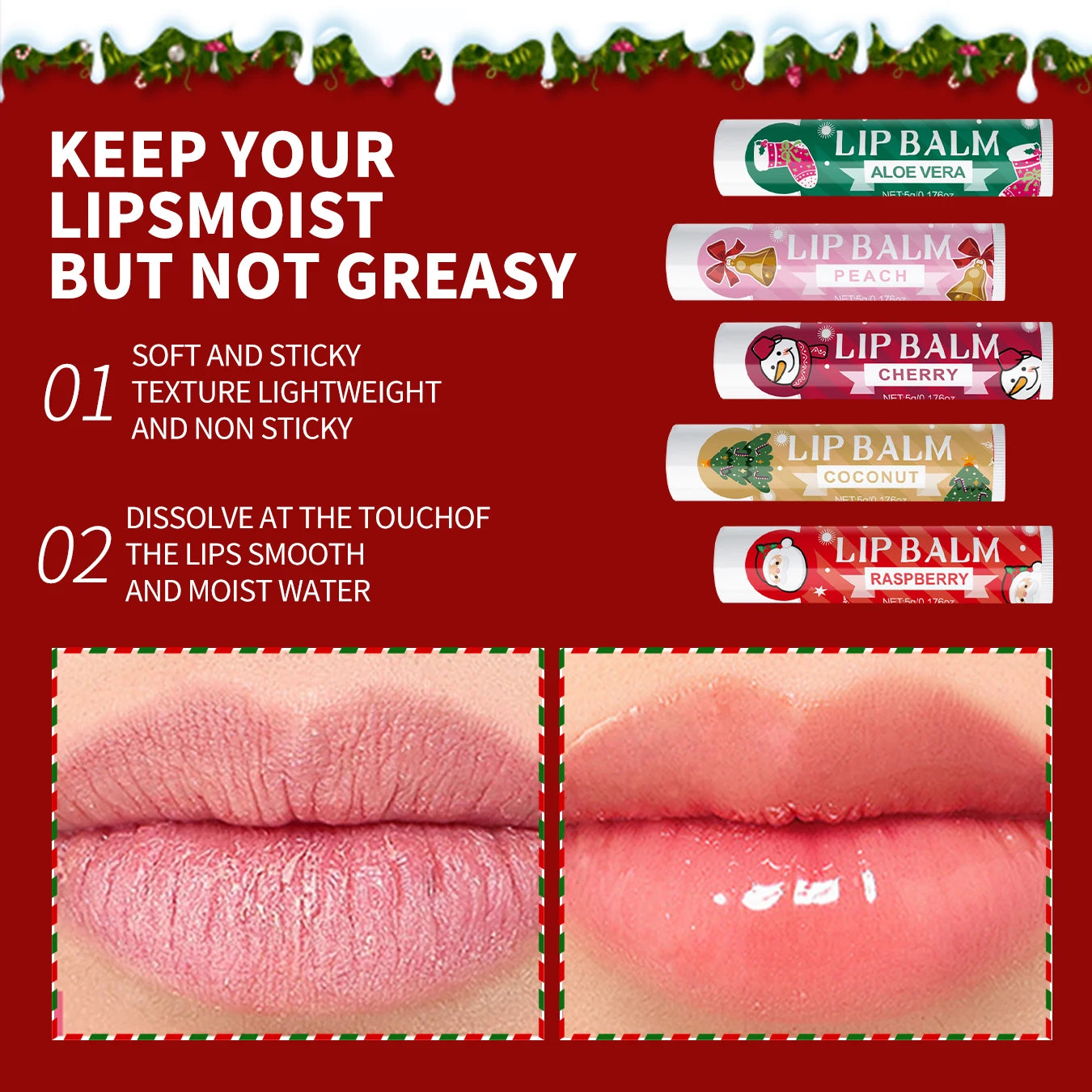 20PCS lipstick Set -5 Taste Christmas Theme Deep moisturizing and lasting moisturizing to create plump and shiny lips Peaceful Pleasures Health and Wellness