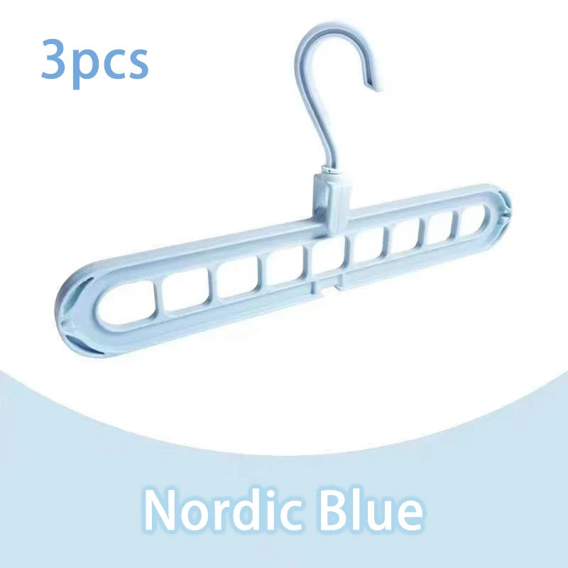 3pcs, Plastic 9-Hole Foldable Hangers, Heavy Duty Space Saving Clothes Organizer Hangers, For Room, Closet, Wardrobe, Home & Dor Peaceful Pleasures Health and Wellness 3pcs Blue
