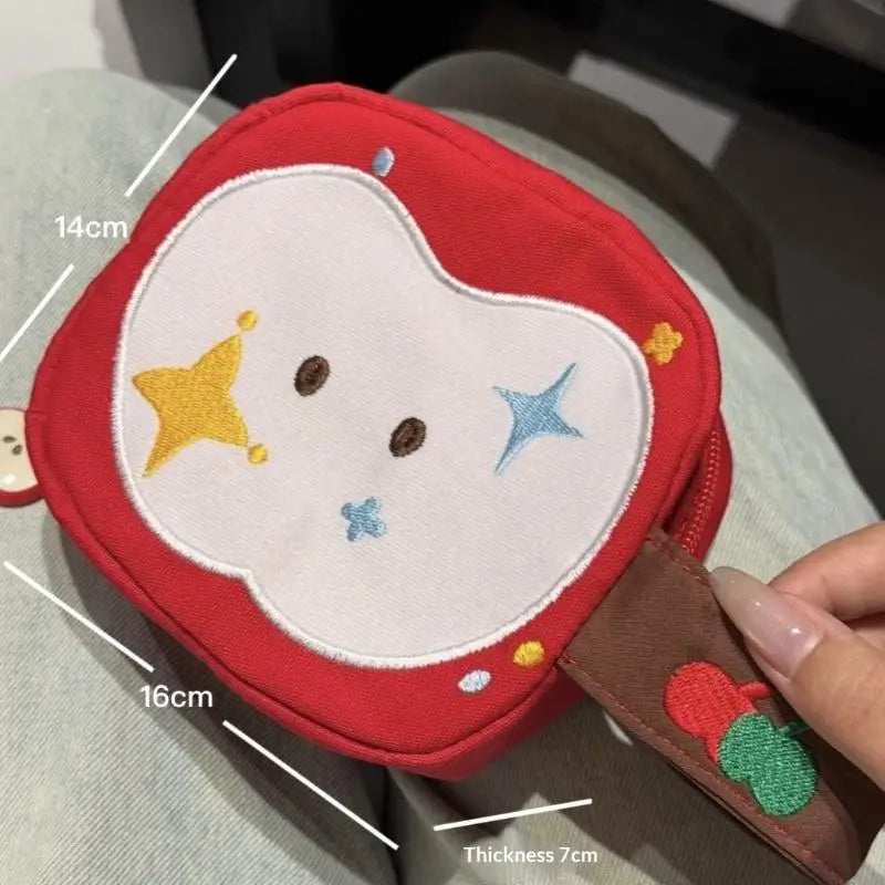 Embroidered Apple Canvas Camera & Cosmetic Bag | Cute Square Pouch