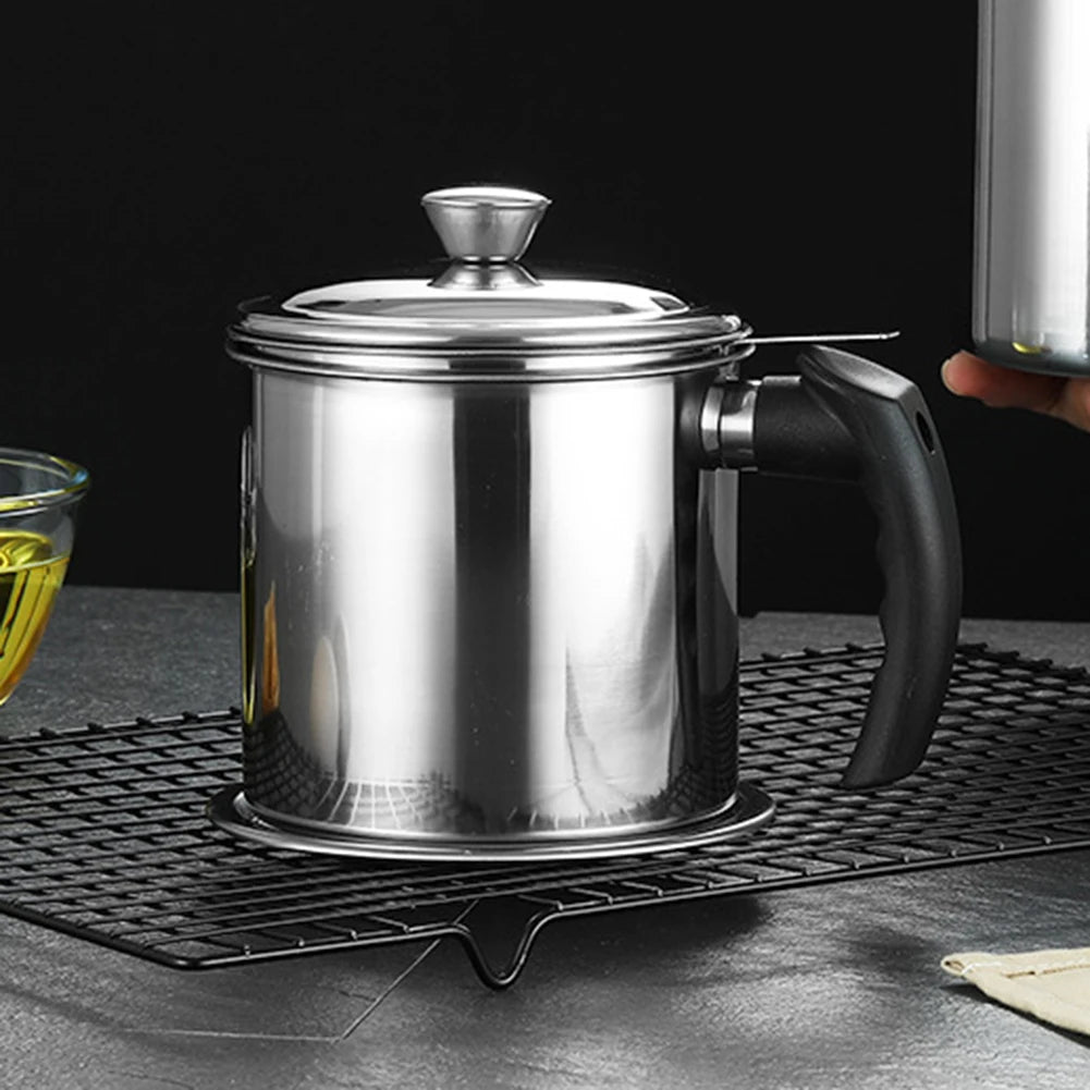 304 Stainless Steel Oil Filter Pot,Fine Strainer Mesh Cooking Oil Storage Can,Reusable Large Capacity Oil Filter Cup For Kitchen Peaceful Pleasures Health and Wellness