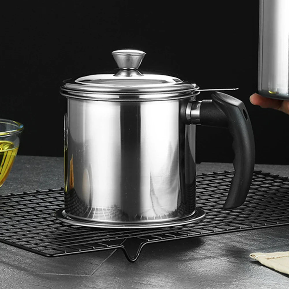 304 Stainless Steel Oil Filter Pot with Fine Mesh Strainer