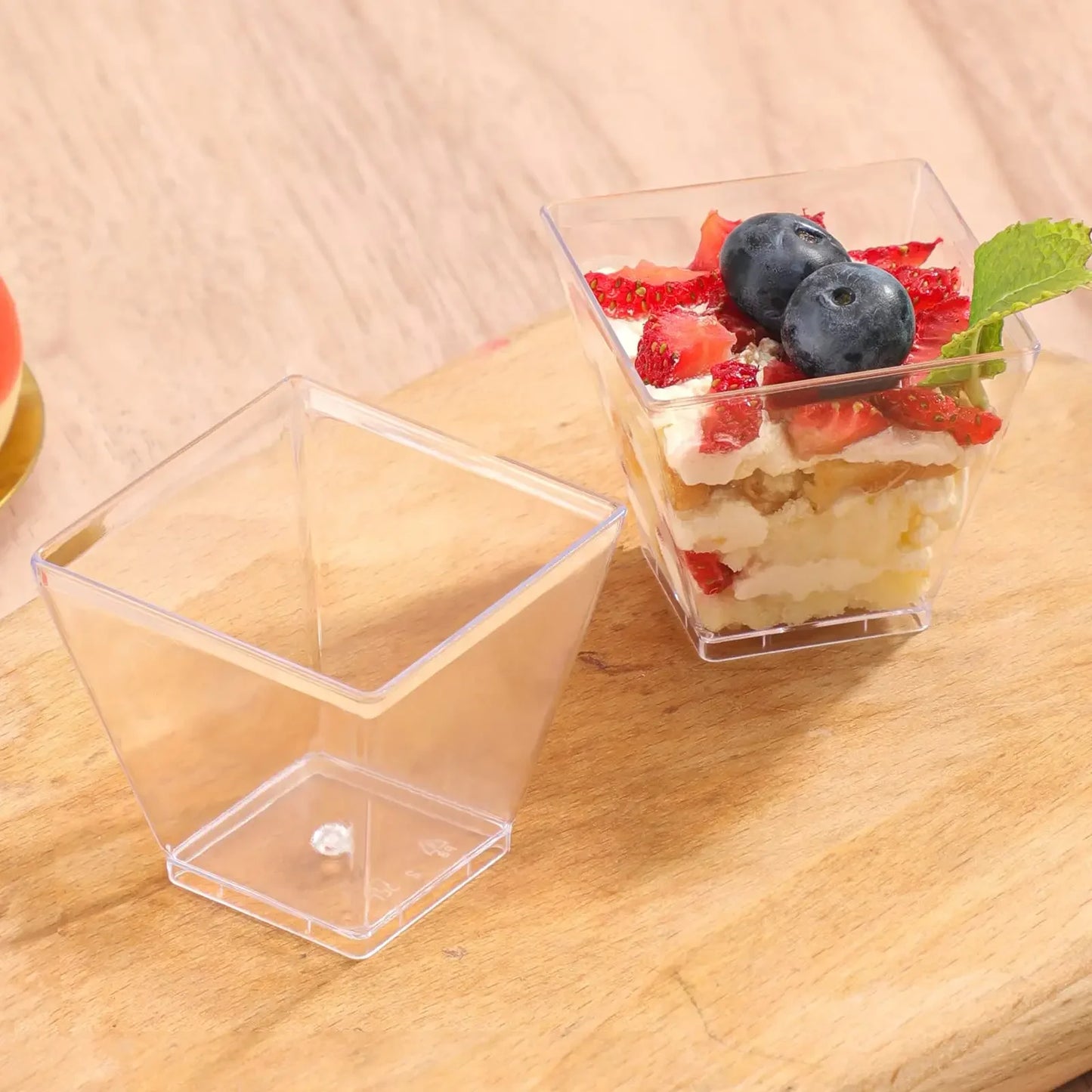 50pc Disposable Plastic Mousse Cup Ladder Shaped Cup Pudding Cup Mini Square Clear Plastic Dessert Cups Yogurt Mousse Baking Peaceful Pleasures Health and Wellness
