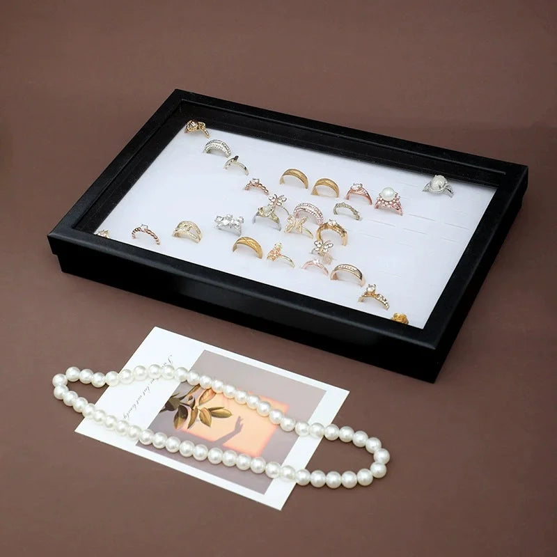 Black Velvet Ring Holder Display Tray – 100-Ring Jewelry Organizer