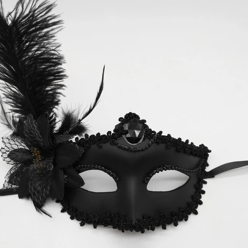 Venetian Feather Masquerade Mask for Women | Half Face
