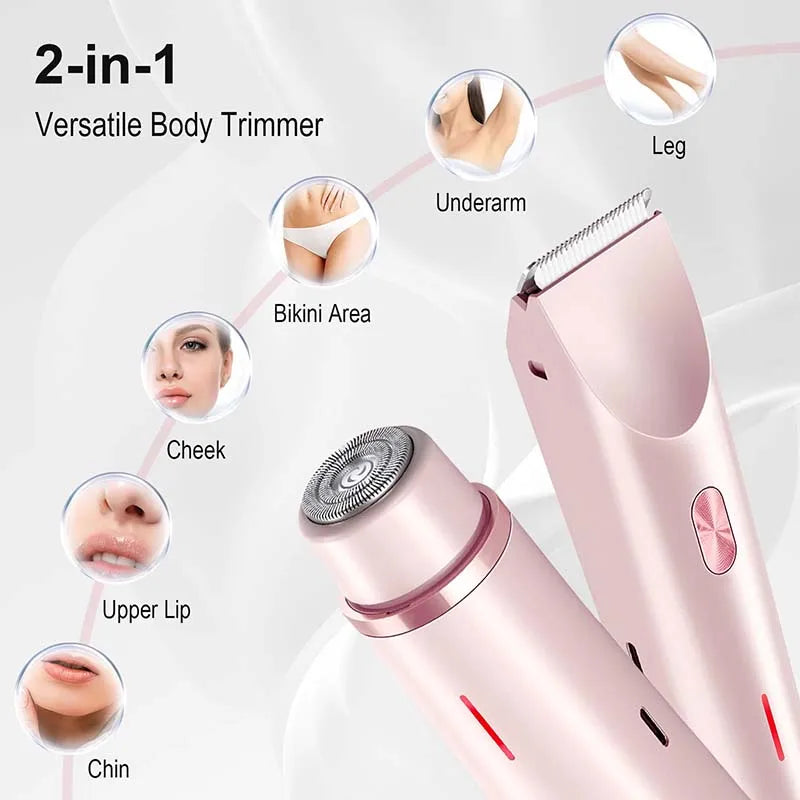 Electric Shaver for Women 2 in 1 Bikini Trimmer Double Head Portable Hair Electric Epilator IPX7 Waterproof Electric Razor Peaceful Pleasures Health and Wellness