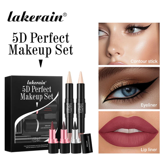 5pcs Perfect Makeup Set With Contouring Stick Eyeliner And Lipstick Easy Coloring Sweatproof Long Lasting Daily Makeup Set Peaceful Pleasures Health and Wellness