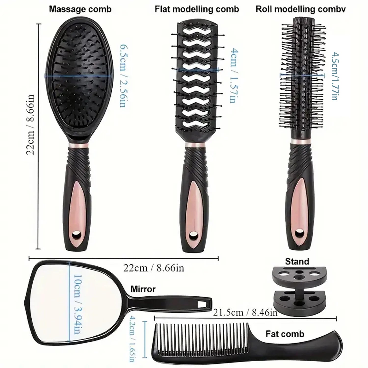 5-Pack Comb Brush Set Professional Massage Comb Cosmetic Hair Styling Tool Set With Mirror Hair Brush Holder Peaceful Pleasures Health and Wellness