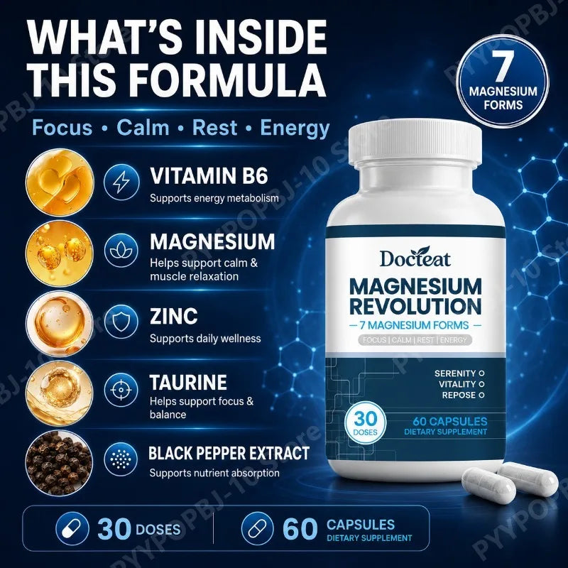 Docteat Magnesium Complex 7 Forms + B6, Zinc & Taurine – 60 Caps