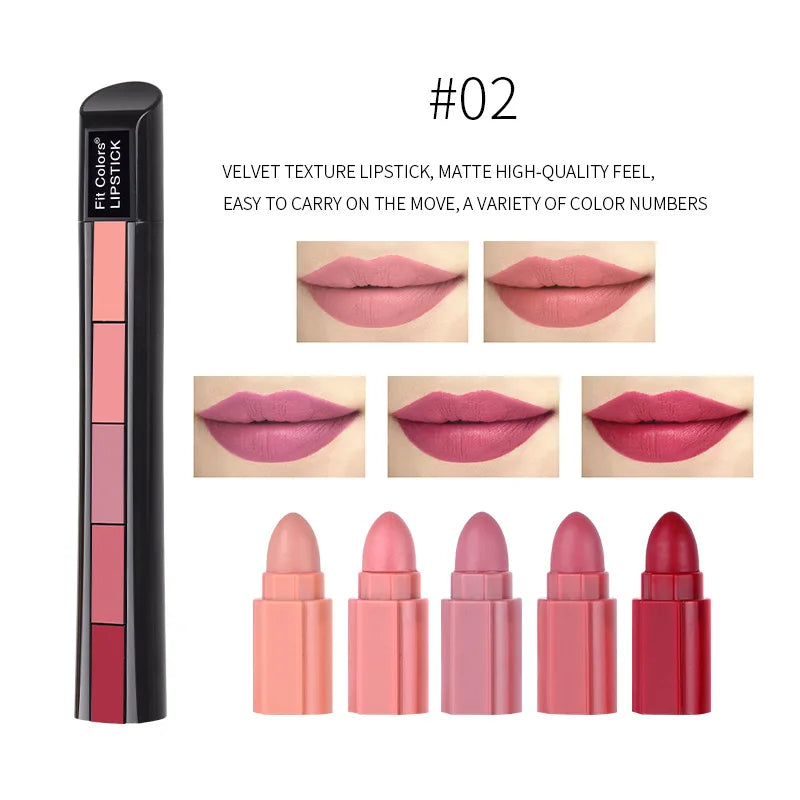 SADOER 5-in-1 Matte Velvet Lipstick Set – 5 Shades Long-Lasting