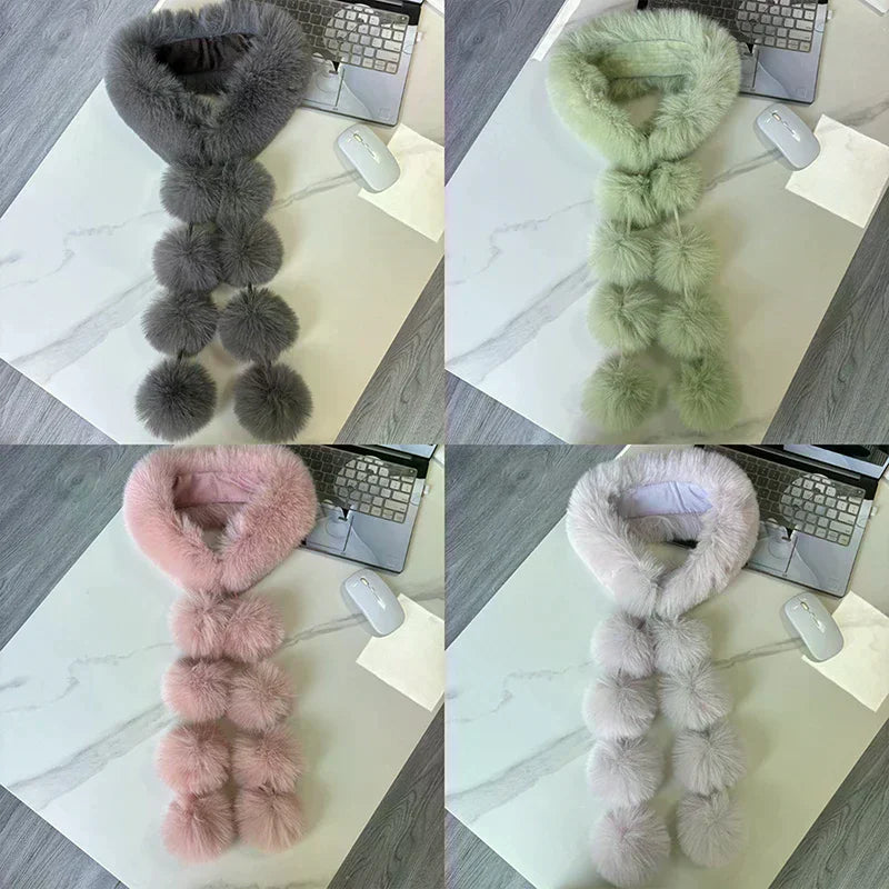 Women's Long Faux Fox Fur Scarf – Soft Winter Neck Warmer