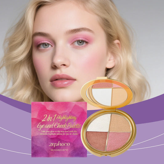 Zephoco 2-in-1 Eye & Cheek Palette – Shimmer Highlight & Blush Eye & Cheek Palette Oasis Select