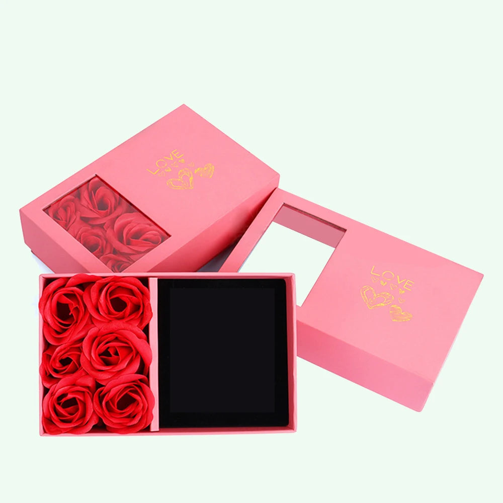Rose Gift Box Eternal Flower Ring,Pendant,Earrings,Necklace,Jewelry Box 6 Valentine's Day Rose Gift Box Packaging Box Jewelry St Peaceful Pleasures Health and Wellness PINK M