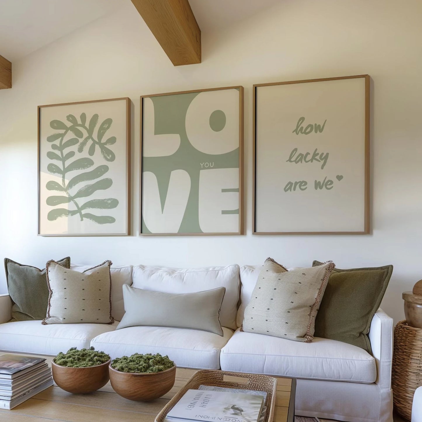 Sage Green Botanical Love Quote Canvas Wall Art Print