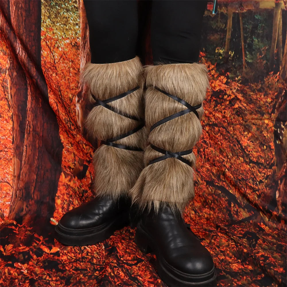 Medieval Leg Fur Leather Knight Warrior Armor Gaiter Boot Cover Spats