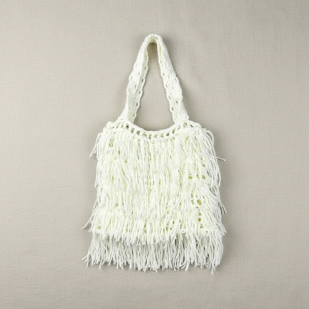Women's Ethnic Style Woven Shoulder Bag Solid Color Fringe Design Casual Handbag with Adjustable Strap for Daily Use Peaceful Pleasures Health and Wellness