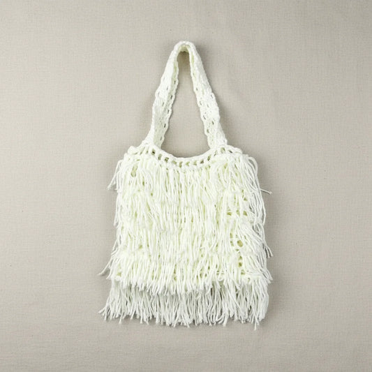 Women's Ethnic Style Woven Shoulder Bag Solid Color Fringe Design Casual Handbag with Adjustable Strap for Daily Use Peaceful Pleasures Health and Wellness