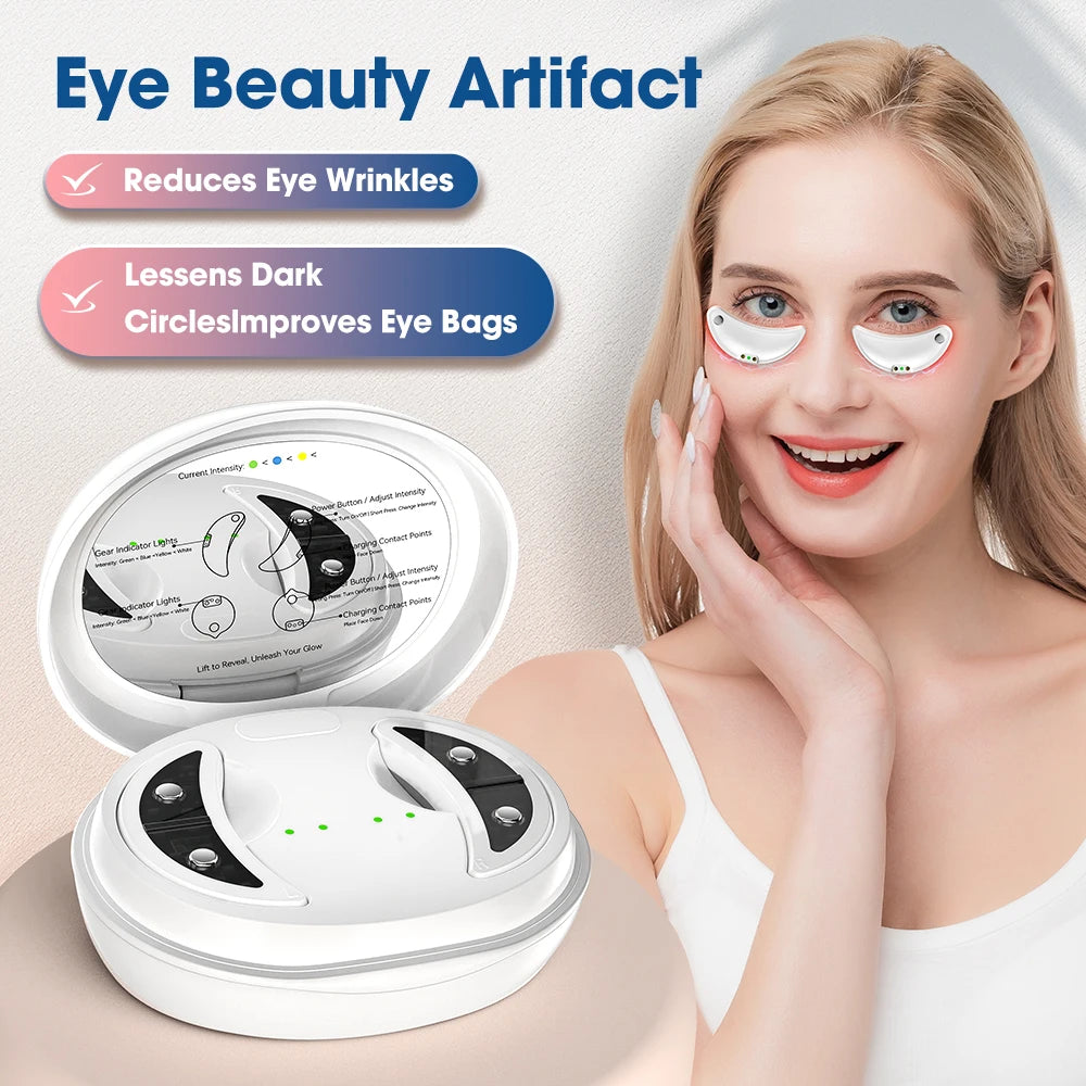 2-IN-1 Face & Eye Beauty Massager Micro-current Red Light EMS Anti Aging Bags Dark Circles Reduce Electric Eye Rejuvenation Pads Peaceful Pleasures Health and Wellness for EYES