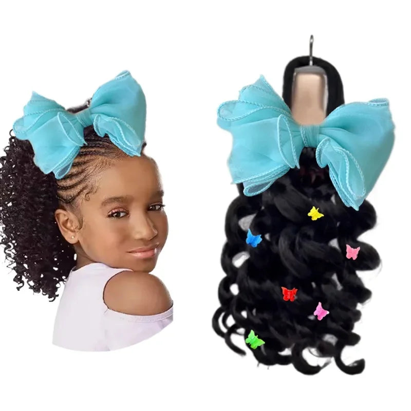 NEW 2pcs/Little Girls Ponytail Hair Extensions Kanekalon Human Hair Like Curly Wavy Private-lable Hair 10 Roots for Black Girls Peaceful Pleasures Health and Wellness