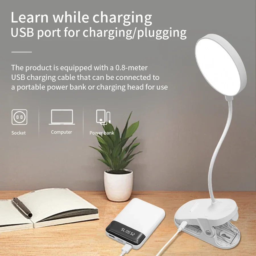 GGBEE LED Clip-On Desk Lamp – USB Dimmable Reading Light