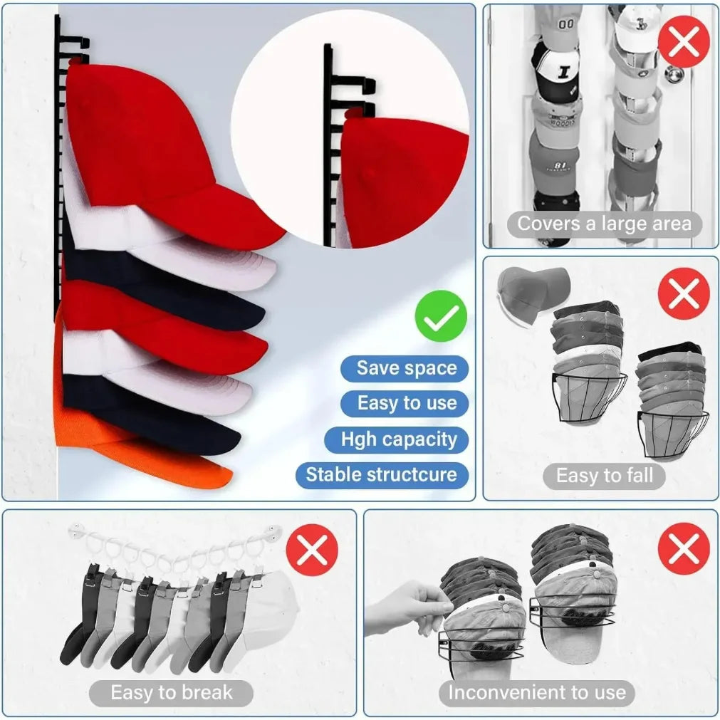 10-Grid Wall Mounted Hat Rack – Space-Saving Cap Organizer