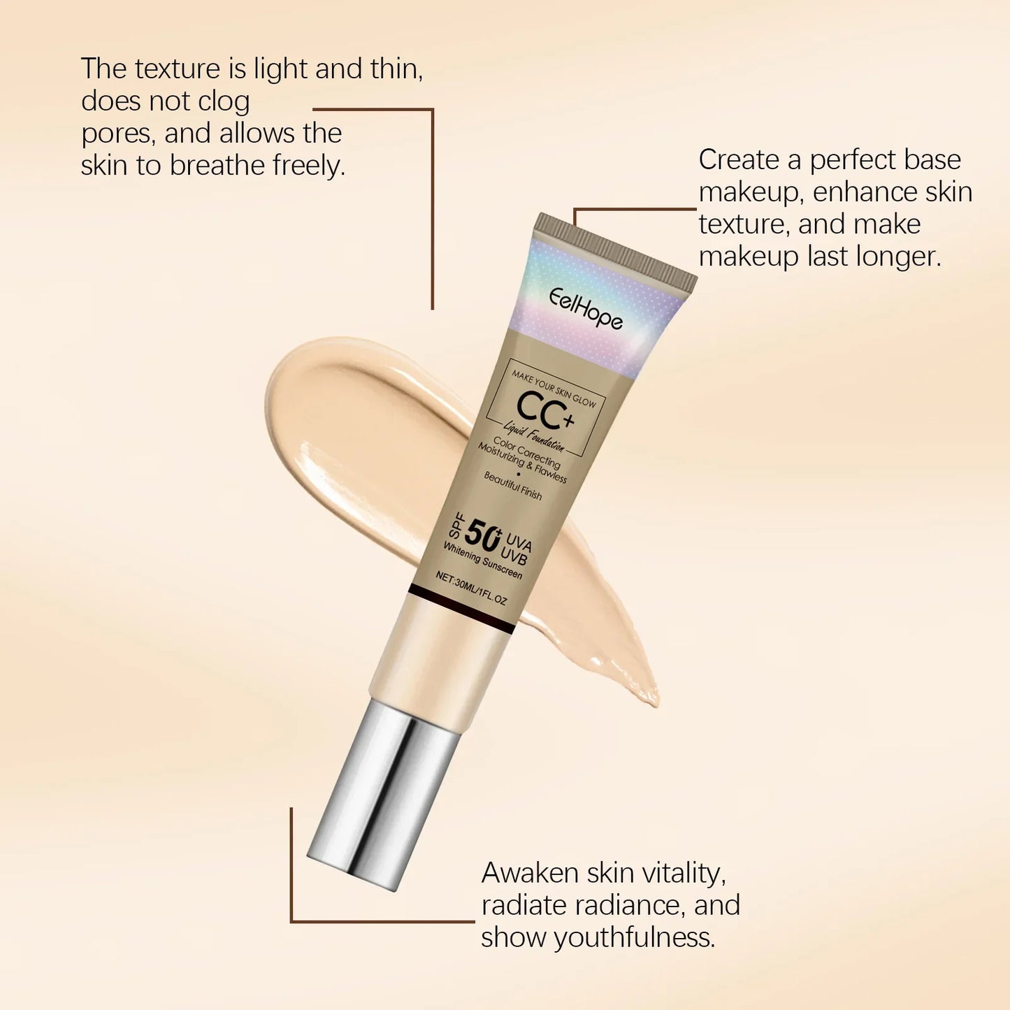 Eelhope CC Cream Foundation – Full Coverage, SPF & Oil Control