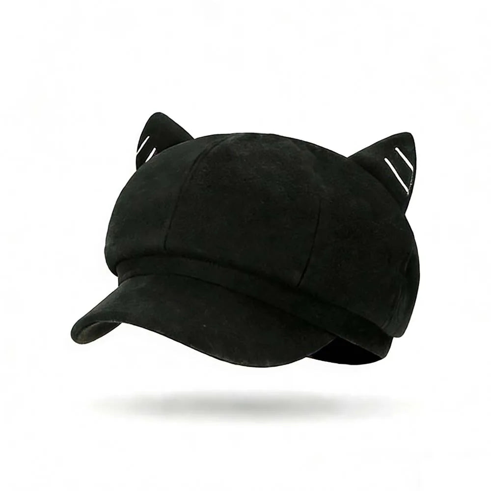 Fashion Beret Hat for Women, Cat Ear Painter Cap Solid Color Retro Octagonal Hat for Spring Autumn Casual Daily Outfits Peaceful Pleasures Health and Wellness Black One size