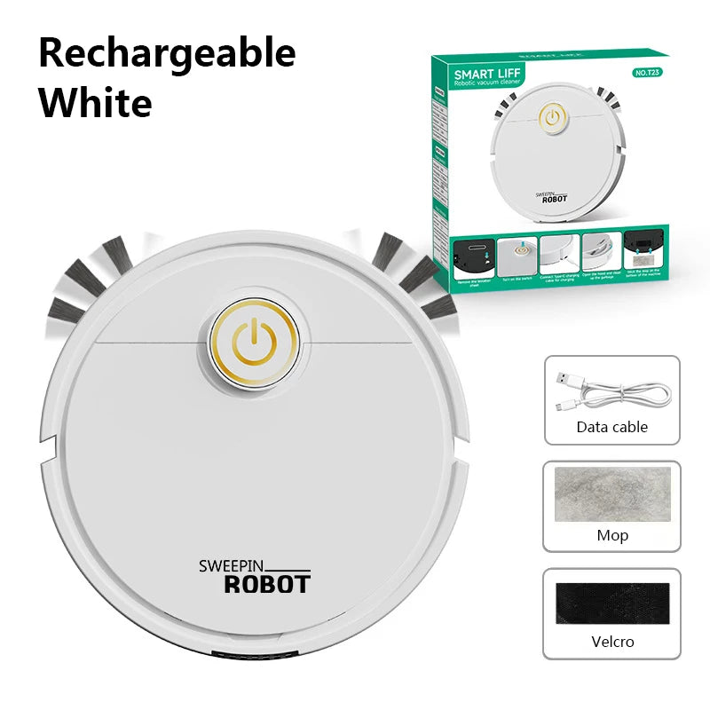 3-in-1 Automatic Sweeping Robot Sweep Vacuum Cleaner Mopping Floor USB Rechargeable Mini Cleaner Home Cleaning Machine Peaceful Pleasures Health and Wellness White Rechargeable