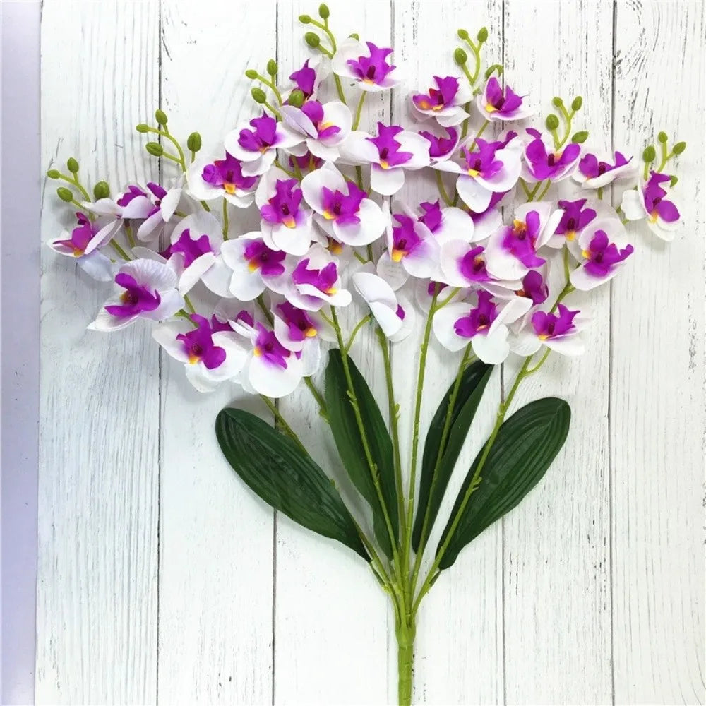 Butterfly Orchid Artificial Flowers Real Touch 7 Forks 3D Orchidea Phalaenopsis Silk Flower Home Wedding Decoration Peaceful Pleasures Health and Wellness White