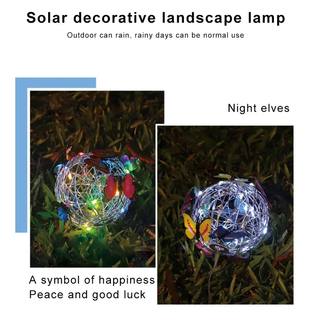 2 Balls Colorful Butterfly Solar Globe Light 4.3in Hanging Outdoor Lantern with Vibrant Butterfly Floral Lamp Solar-Powered Peaceful Pleasures Health and Wellness